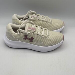 Under Armour Charged Surge 4 Shoes Womens Size 6 White Pink Running 3027007-110
